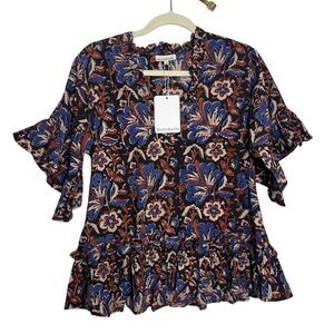 NWT Fitzroy & Willa Floral Ruffle Peplum Top Women’s Sz. M